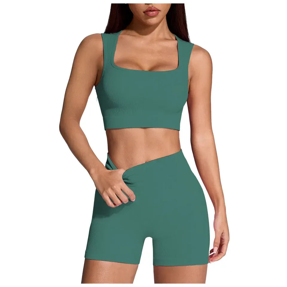 Rachymack Yoga Sets Seamless Ribbed Yoga Set – 2-Piece Crop Top & High Waist Shorts