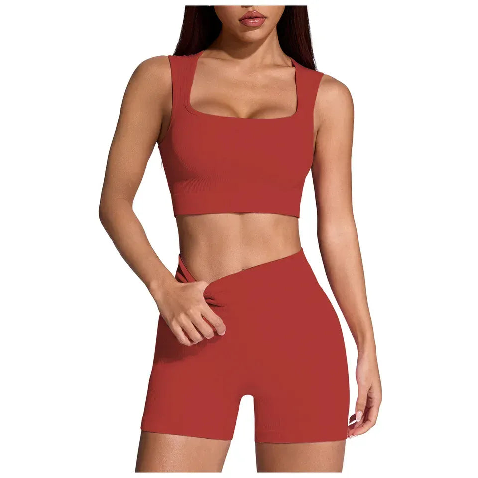 Rachymack Yoga Sets Seamless Ribbed Yoga Set – 2-Piece Crop Top & High Waist Shorts