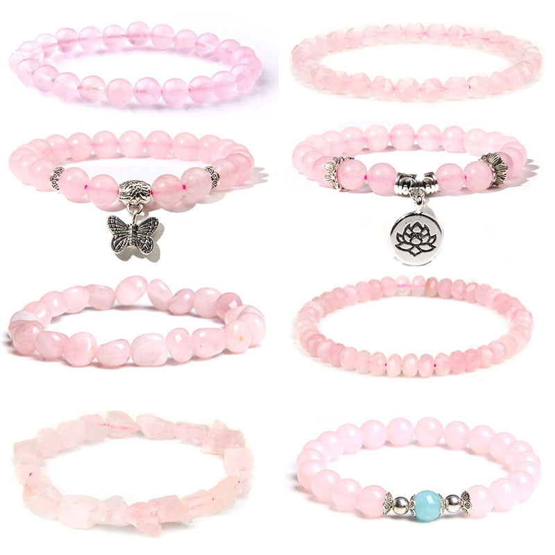 Trendy Rose Quartzs Bracelet Pink Crystal Beads Bracelets