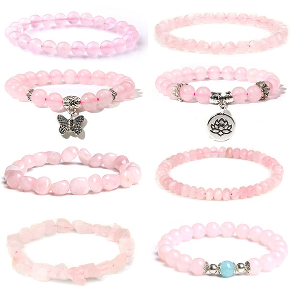 Trendy Rose Quartzs Bracelet Pink Crystal Beads Bracelets