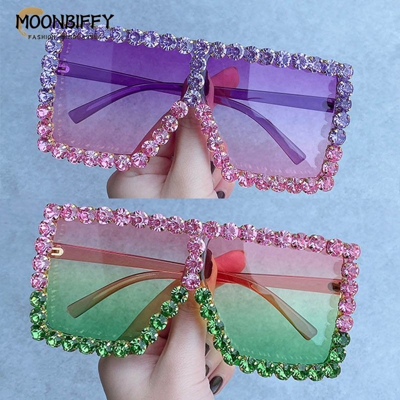 Brand Oversize Sunglasses Square Rhinestone Sun Glasses Gradient