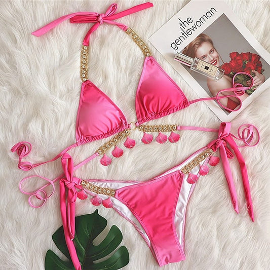 Rachymack Push Up Bikini Beach With Rhinestones
