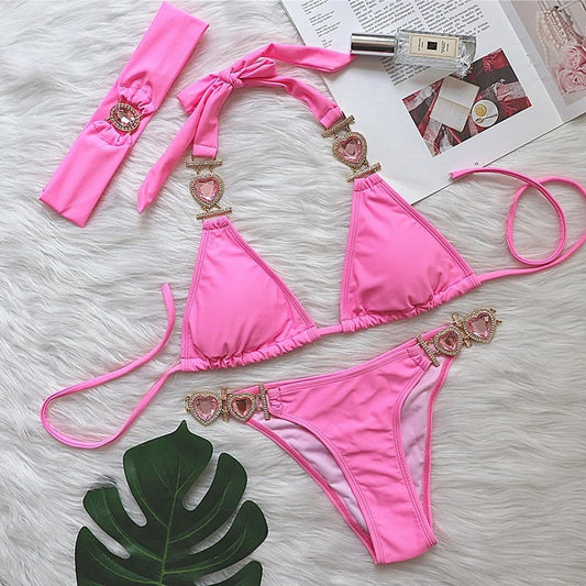 Rachymack Sexy Bikinis With Heart Rhinestones