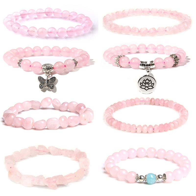 Rachymack Trendy Rose Quartzs Bracelet Pink Crystal Beads Bracelets